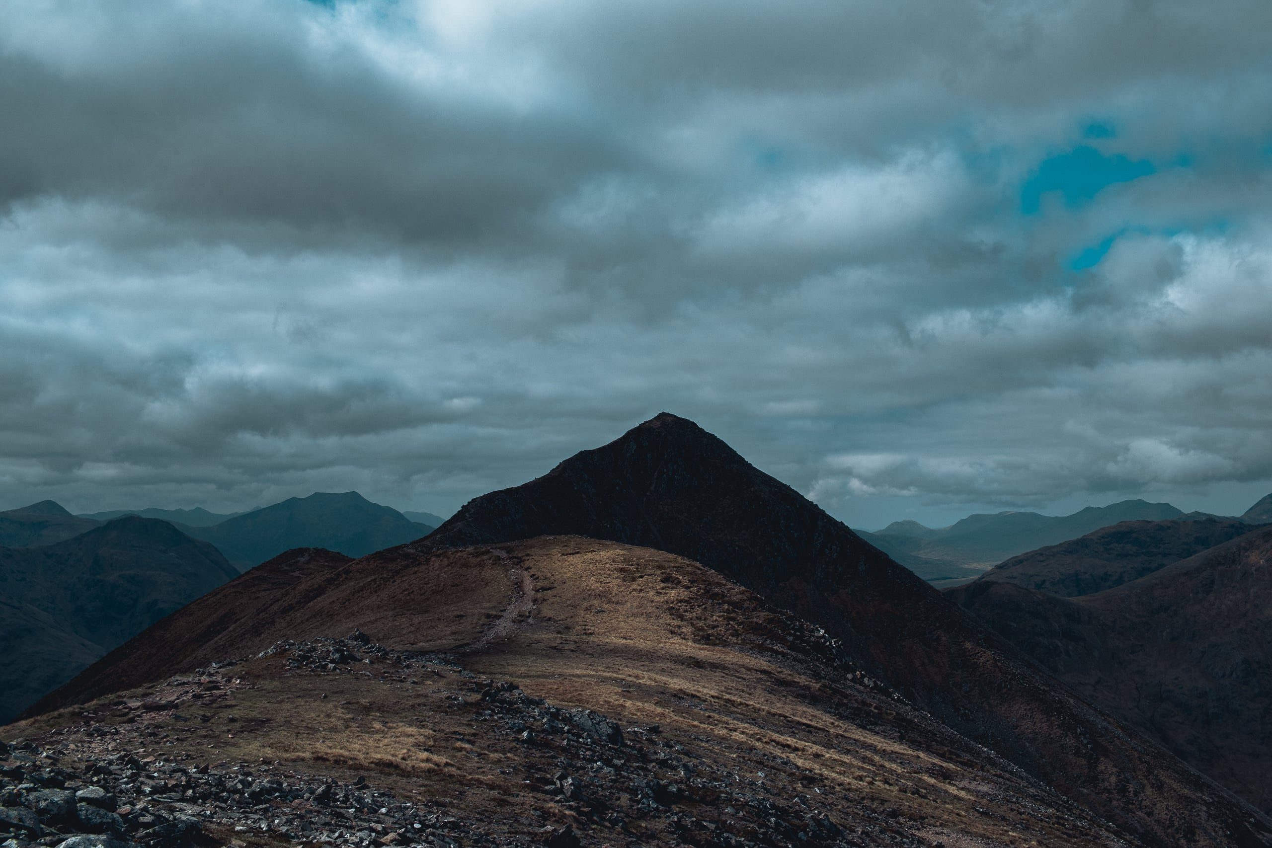 Highland peak under cloud weight